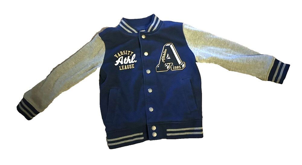 Arizona Jean Co. Boys Varsity Jacket Size 6 Navy/Gray Colorblock Snap Fleece